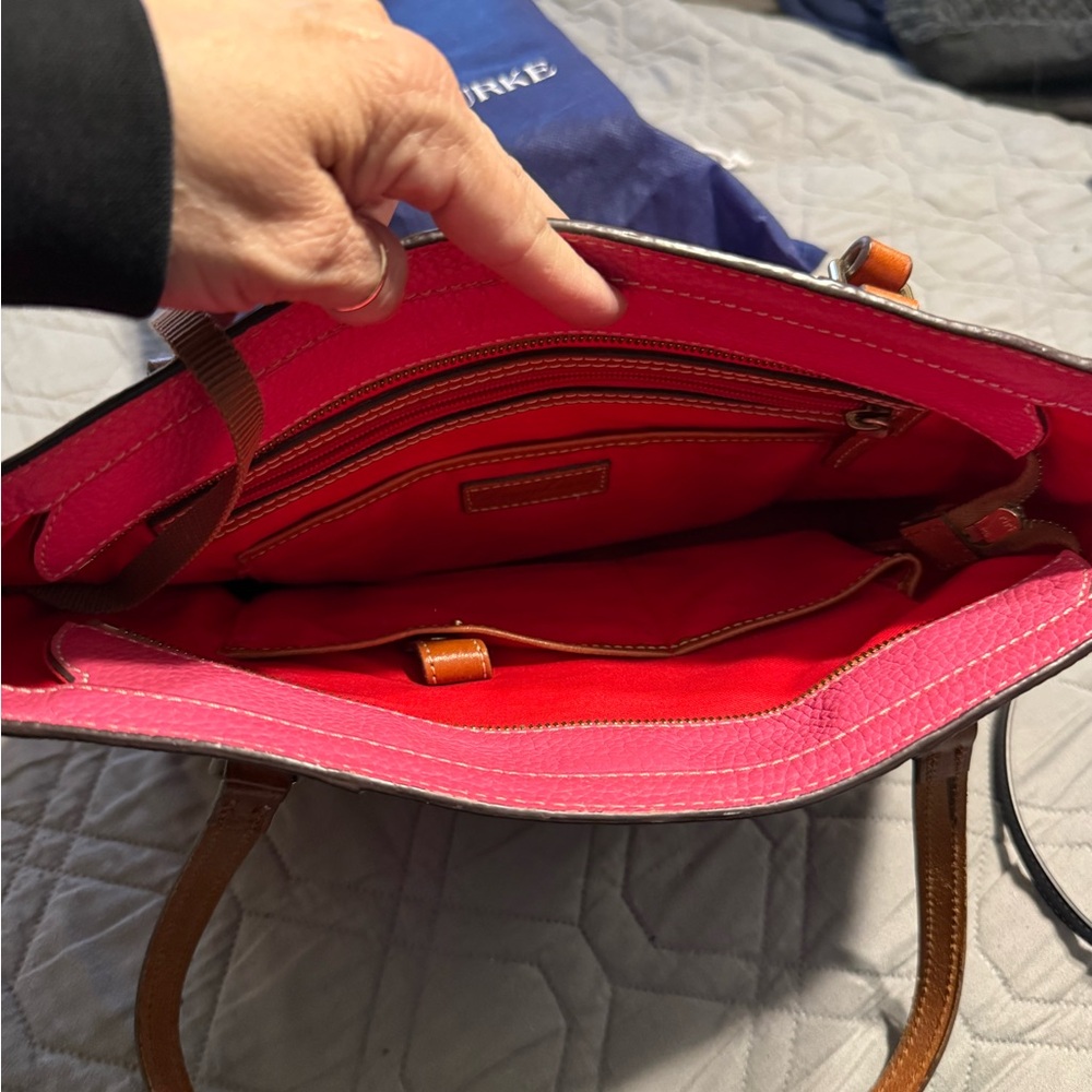 Dooney & Bourke Hot Pink Pebble Leather Tote with Brown Trim - Picture 2 of 3